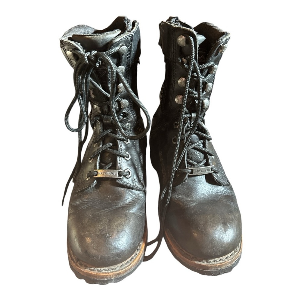 HARLEY-DAVIDSON Motorcycle Boots Inside Zip Black Cowhide Leather Size6.5